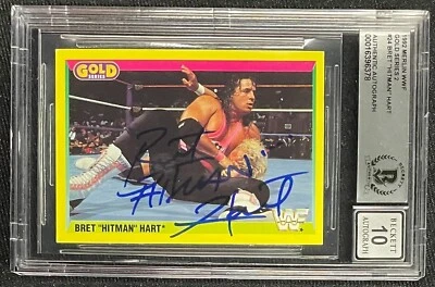 BRET HITMAN HART SIGNED WWF 1992 MERLIN SUMMERSLAM #24 BECKETT AUTO GRADE 10 - Image 1 of 2