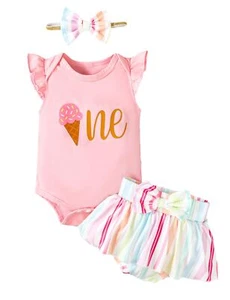 1st Birthday Outfit Girl Baby First Birthday Clothes Ice Cream One Year Old B... - Picture 1 of 7