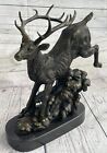 Handmade Bronze Marble Statue Elk Deer Stag Buck Hunter Wildlife Mountain Sale
