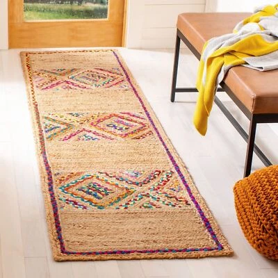 Runner Rug 100% Natural Cotton Jute Handmade carpet rustic look modern area rugs - Image 1 of 4