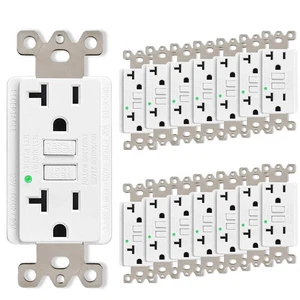 GFCI Outlet 20 Amp Ground Fault Receptacle LED Indicator Non-TR w/Wallplate 15PK - Picture 1 of 12