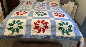 Vintage unvollendeter Quilt handmaschinengenäht Fliegenfuß primitive Baumwolle 61”x74” - Bild 1 von 16
