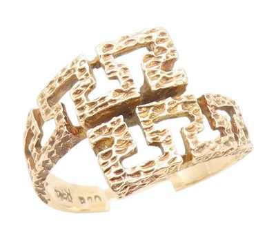 14k GOLD Vintage Ring Brutalist Textured Geometric Maze Band  Sz 6  GR1139 - Image 1 of 4