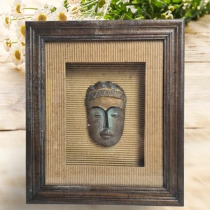 VTG Framed African-Style Tribal Mask Wall Art – Decorative Wall Hanging 11.5" - Picture 1 of 10