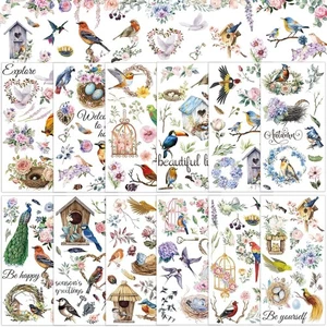 12 Blatt Rub on Transfers für Basteln und Möbel Frühling Vögel Blumen Rub on  - Bild 1 von 7