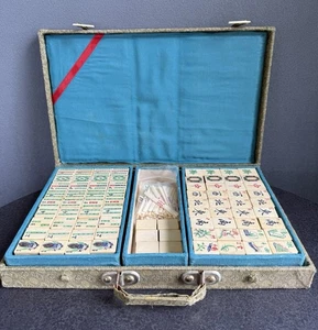 Set Mahjong Vintage 152 Piastrelle Bambù e Osso|4 Dadi|60 Bastoncini con Custodia - Foto 1 di 15
