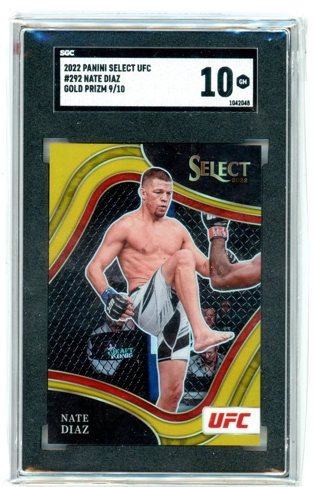 2022 Panini Select UFC #292 Nate Diaz Gold Prizm /10 SGC 10 GEM (ML) - Image 1 of 1