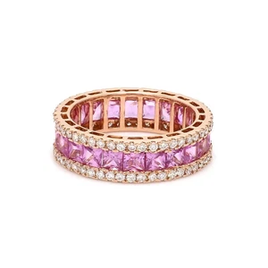 2Ct Princess Lab Created Sapphire Eternity Wedding Ring 14K Rose Gold Plated - Picture 1 of 3