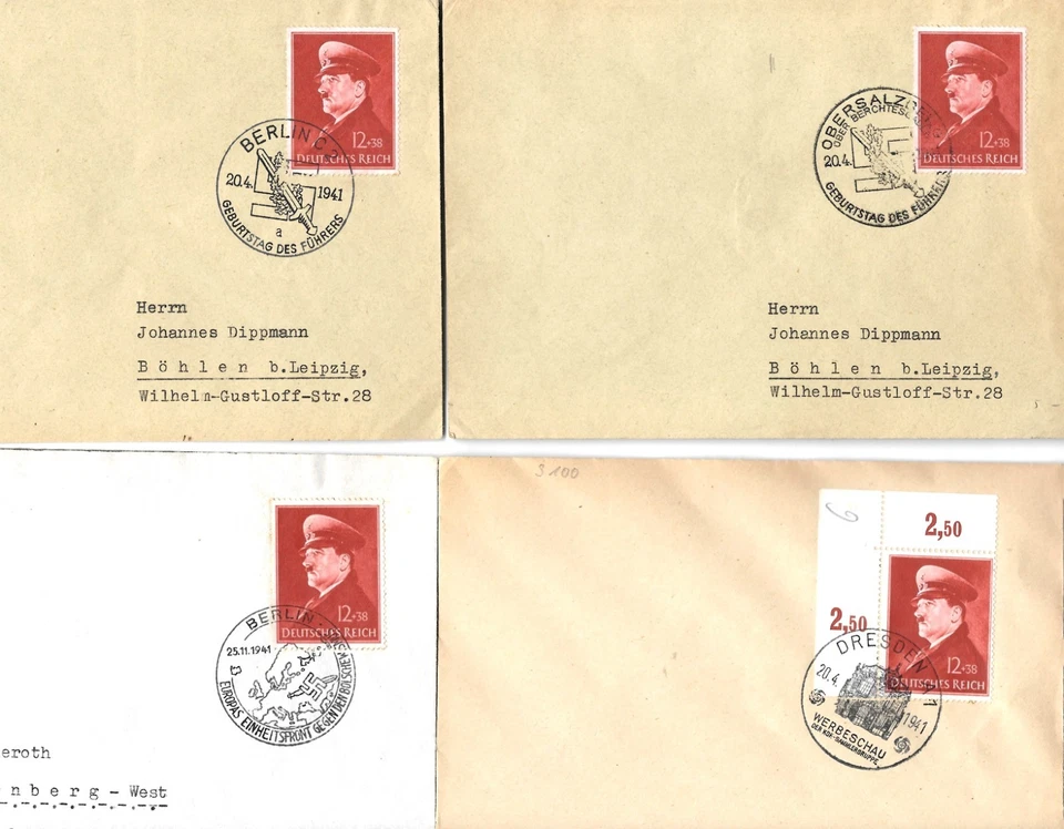 WW2 WWII German Third Reich four used  cover div. cancel - Image 1 of 1