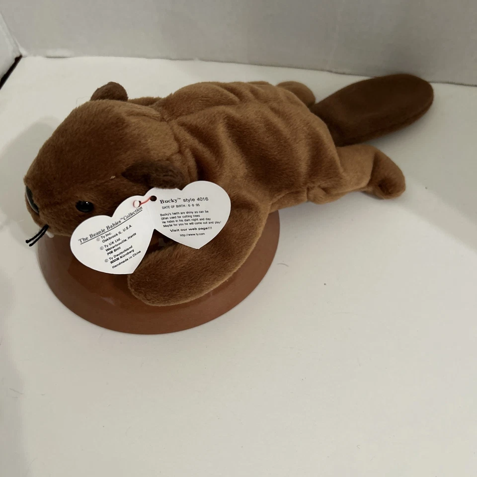 RARE TY Beanie Baby Bucky the Beaver 1995 w/ MULTTAG ERRORS & PVC Pellets34/4 - Image 1 of 4