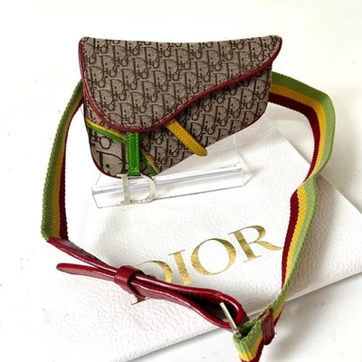 Christian Dior Rasta Trotter Patrón Sillín Bolso Mini Cintura Bolsa Lona Cuero Foto 1 de 4