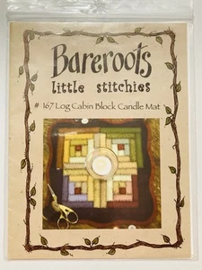 Log Cabin Block Candle Mat Bareroots Little Stitches Wool Felt Applique Pattern - Picture 1 of 3