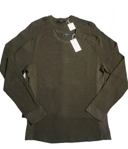 VINCE Herren Dark Seaweed Waffel-Strick Thermo Baumwollmischung Rundhals T-Shirt - Bild 1 von 4