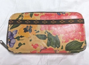 Patricia Nash Leder Geldbörse Organizer Reißverschluss Riemen Mehrfarbig Blumenmuster 8" Italienisch - Bild 1 von 22
