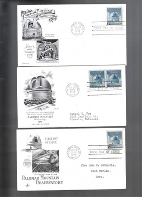 3 1948 Scott 966 Mount Palomar FDC's; Art Craft/Artmaster/Fleetwood cachets - Image 1 of 2