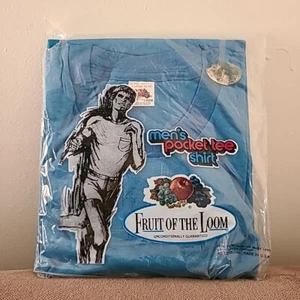 Camiseta Vintage Fruit Of The Loom Nuevo de Lote Antiguo Bolsillo Años 70 Azul XL 46-48 - Imagen 1 de 5