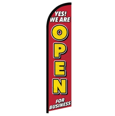Yes We Are Open for Business Windless Advertising Swooper Flag Open Welcome Sign - Image 1 of 2