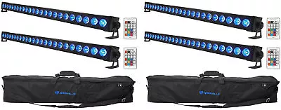 4 Rockville BATTERY STRIP 24 Rechargeable RGBW DMX DJ Wash Light Bars+Carry Bags - Image 1 of 4