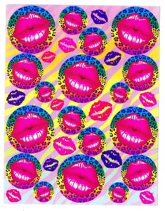 Lisa Frank - Neon Leopard Print Lips Complete Vintage Sticker Sheet - S217 - Picture 1 of 2