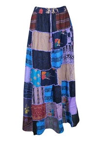 Vintage Patchwork Maxi Skirt Boho Chic Gypsy Summer Style Hippy Long Skirts S/M