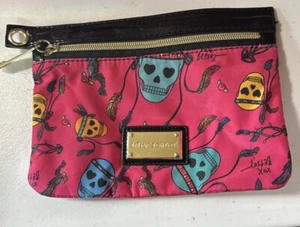 BETSEY JOHNSON Pink Feather Sugar Skull Cosmetic Pencil Clutch ? Native American - Picture 1 of 11