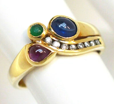 Damenring 14 Karat 585 Gold 3,35 g Gelbgold Smaragd Rubin Saphir Brillanten Gr54 - Bild 1 von 3