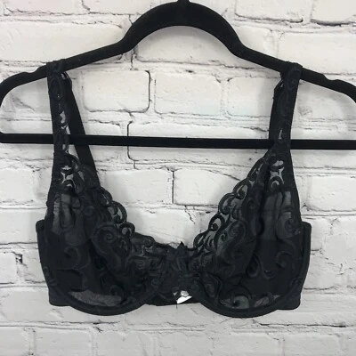 Cabernet Bra Womens 34DD Balconette Lace Underwired Unlined Black - Image 1 of 4