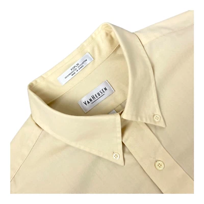 VINTAGE Van Heusen Poplin LS Dress Shirt Mens XL 17 32/33 Yellow Polyester Blend - Image 1 of 4