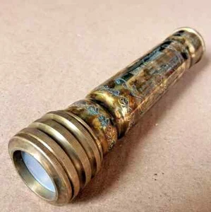 Hand Carved Brass Kaleidoscope W/ Handle Antique Look Twist Kaleidoscope - Picture 1 of 5