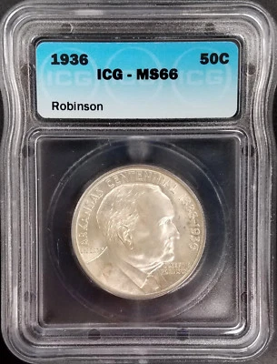 1936 Arkansas Centennial/Robinson Commemorative Half Dollar graded MS 66 by ICG! - Image 1 of 4