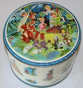 Vintage 1950s Walt Disney Peter Pan Wendy Hook Biscuit Tin Litho Box Denmark - Picture 1 of 17