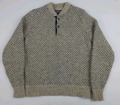 Vintage Lands End Wool Blend Birdseye Pattern Henley Sweater Thick USA Made Rare - Image 1 of 4