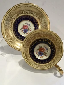 Antique Aynsley Bone China Porcelain Cobalt Blue/GoldTea Cup & Saucer, marked - Picture 1 of 8