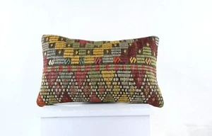 Kilim Pillow Cover 12x20 Turkish Handmade Sofa Couch Floor Lumbar Cushion E981 - Picture 1 of 4