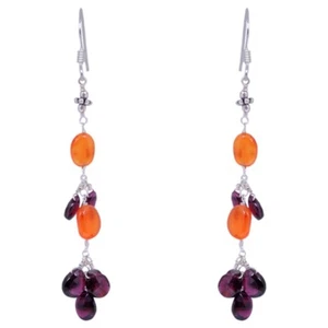 Gehna Jaipur Red Garnet, Carnelian Gemstone Earrings Made In .925 Silver ES-1430 - Picture 1 of 2