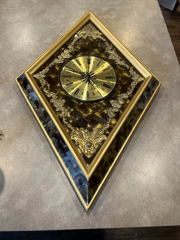 MCM Empire Art Products Co NY Hollywood Regency Wood Framed Clock Gold Brass Met Cover