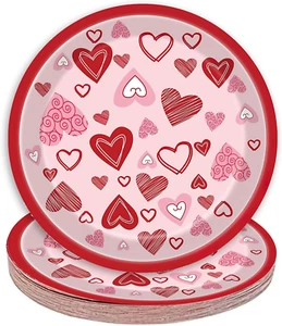 Valentine's Day Paper Plates Decorations, 7" Dinner & Dessert Plates Romantic Re - Picture 1 of 12