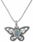 Jewelry Trends Sterling Silver Small Filigree Butterfly Pendant with Blue Topaz