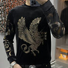 Nowy męski luksusowy cyrkonie moda czarny sweter wysoka jakość