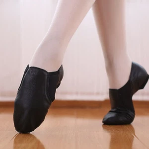 Unisex Zapatos de Jazz Cuero Genuino Zapatos Planos Negro Tostado Sin Cordones Baile Interior - Imagen 1 de 14