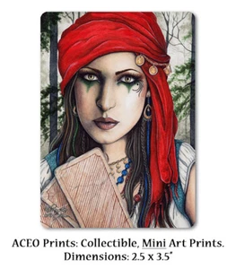 Fantasy Kunst ACEO DRUCK Wahrsagerin Tarotkarten Seher Hellseher WC - Bild 1 von 3