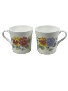 2 Corning Summer Blush Coffee Tea Cups Mugs Pansies Flowers EXCELLENT - Picture 1 of 12