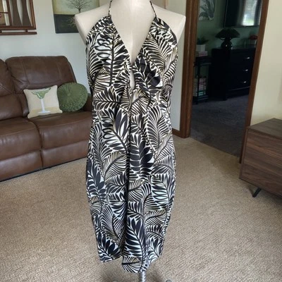 Christian Lacroix Dress Tropical Fern Print Midi Halter  Resort Sexy Sz Large - Image 1 of 4