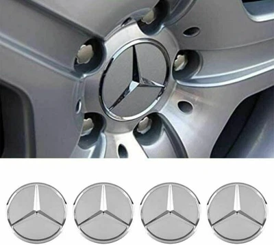 2.95 Inch/75mm Set of 4 For Mercedes/Benz Center Caps Sliver Fits Most Models - Image 1 of 4
