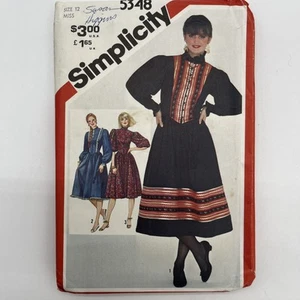 Simplicity 5348 Dress Fitted Bodice Gathered Skirt Sz 12 Vintage 1981 Uncut - Picture 1 of 5