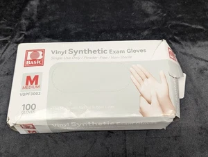 100 Basic Vinyl Synthetic Exam Gloves Size Medium VGPF3002 Latex Free (Open Box) - Picture 1 of 4