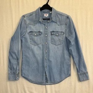 Levi’s Pearl Snap Western Shirt Men's S Long Sleeve Button-Up Standard Fit Blue - Picture 1 of 11