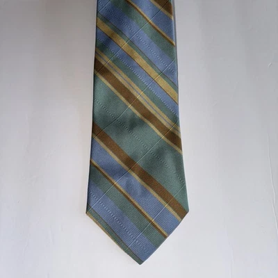 Vintage Briar Pride Of England Tie Blue Green Brown Yellow Striped - Image 1 of 4
