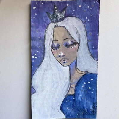 Pintura de fantasía princesa caprichosa celestial púrpura sobre cartón 4x6 Foto 1 de 4