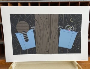 Charley Harper Sugar Free Raccoon Bucket Signed Serigraph Art Print Starry Night - Picture 1 of 10